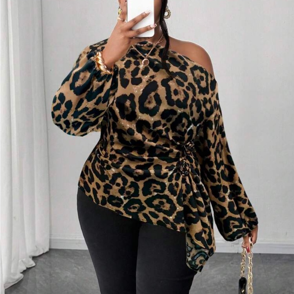 Plus Size Asymmetrical Off Shoulder Top Blouse Shirt Pink - Picture 14 of 16